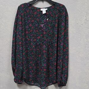 cupcakes & cashmere Floral Blouse - Black and Purple Medium